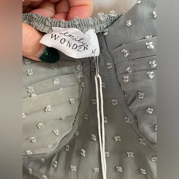 Emily Wonder Sage Green Boho Jumpsuit Structured Bust Swiss Dot Size L New - Picture 6 of 7